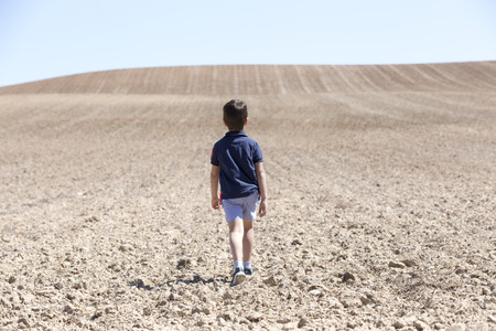 Boy on the field plantedの写真素材