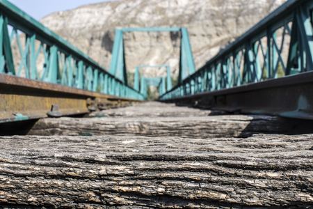 Old green train bridgeの写真素材