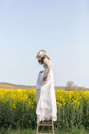 bride in the fieldの写真素材