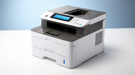 Printer isolated on a white background. 3d render illustration.の素材
