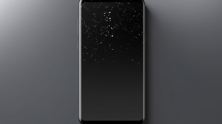 Smartphone on black background with stars. Top view. 3D renderingの素材