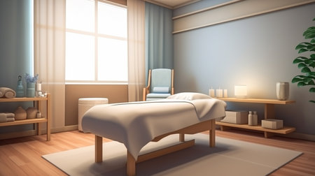 Bedroom interior. 3d illustration. Blue bedroom with furniture.の素材