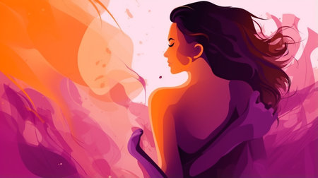 Silhouette of a beautiful young brunette woman. Vector illustration.の素材