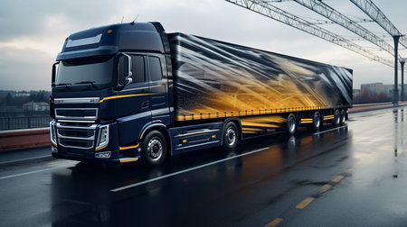 truck on the road with motion blur background. 3d renderingの素材