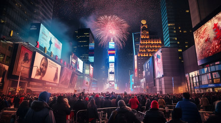 New York Times Square during New Year's Eve celebration in Manhattan.の素材