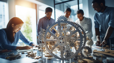 Group of multiethnic business people working together on project in officeの素材