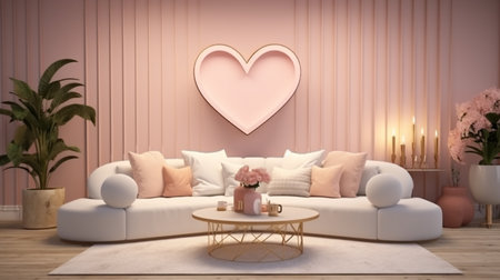 Interior of the living room with a pink heart - 3D renderingの素材