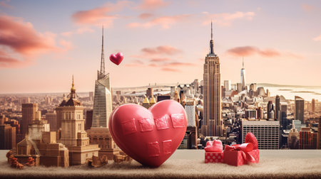 Valentine's day background with red heart and gift box.の素材