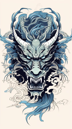 Vector illustration of a horned dragon in a grunge style.の素材
