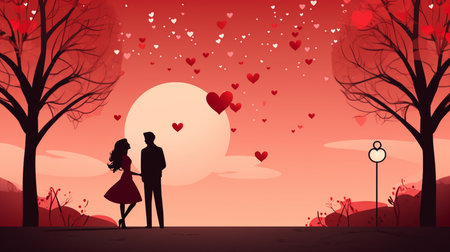 valentine's day background with couple in love, vector illustrationの素材