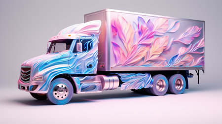 Modern semi-trailer truck on a gray background. 3d renderingの素材