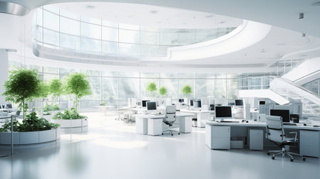Modern office interior. 3d rendering mock up toned image double exposureの素材