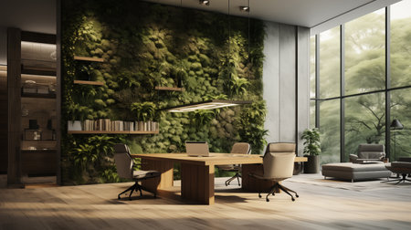 Interior of modern office with green wall. 3D Renderingの素材