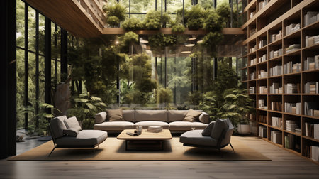 Modern living room interior design. 3d rendering illustration mock up.の素材