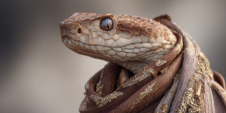 The head of a snake wrapped in a scarf. Close-up.の素材