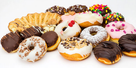 assorted donuts on a white background (color toned image)の素材