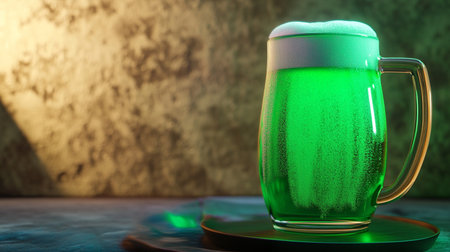 Green beer in a glass on a dark background. Copy space.の素材
