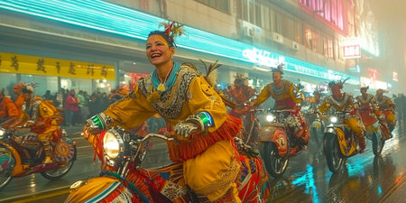 Unidentified people in traditional costume during the annual carnival parade in Kuala Lumpur.の素材