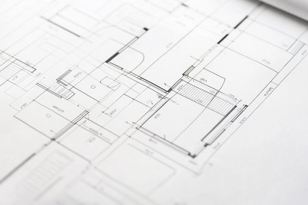 Architectural blueprint of a new house. Close-up.の素材