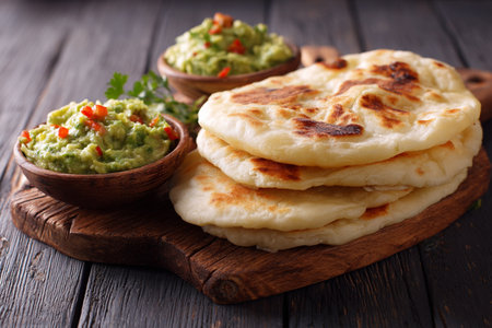 Traditional mexican tortillas with guacamole and salsaの素材