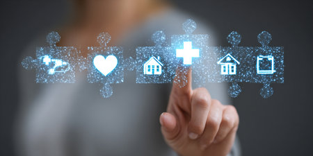 Woman touching a medical network concept on a touch screen with her fingerの素材