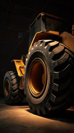 Forklift loader in the warehouse. Heavy duty construction equipment.の素材