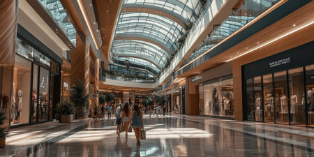 Interior of The Shoppes at Marina Bay Sands. The Shoppes at Marina Bay Sands is one of Singapore's largest luxury shopping mallsの素材