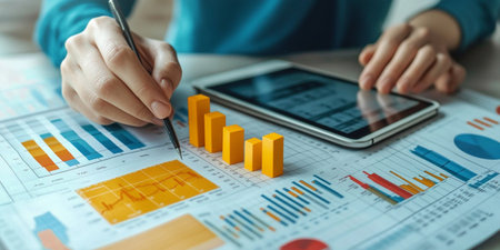 businessman analyzing investment charts with tablet computer. business and technology conceptの素材