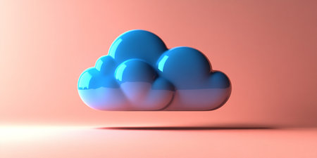 3D render of blue cloud on pink background. Cloud computing concept.の素材