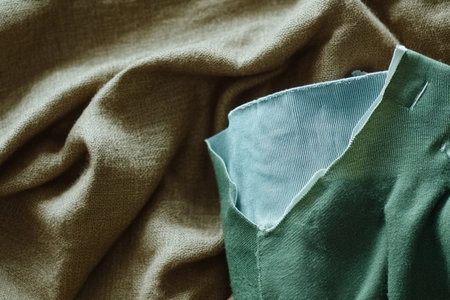 Close up of green fabric texture background. Copy space for text.の素材