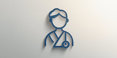 Blue Doctor icon on white background. 3D rendering. Horizontalの素材