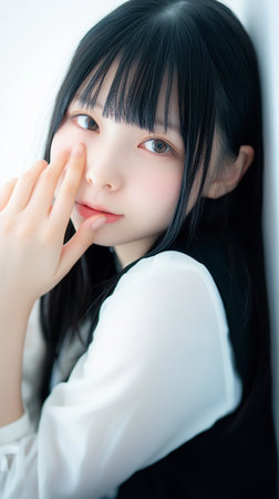 Portrait of thai high school student uniform beautiful girl relax and smileの素材