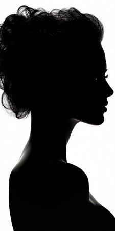 Silhouette of a beautiful woman's face on a white backgroundの素材