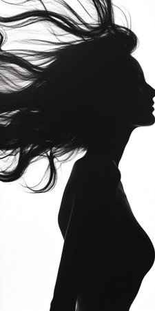 silhouette of a beautiful woman with long hair on a white backgroundの素材