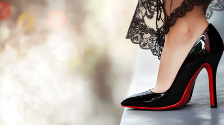 Sexy female legs in high heel shoes on bokeh backgroundの素材