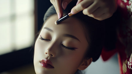 Beautiful asian woman with long hair and make up in a beauty salonの素材