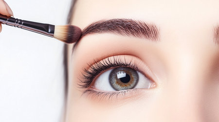 Makeup artist applying make up on beautiful woman's eye with brushの素材