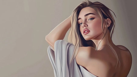 Portrait of beautiful young woman with makeup in fashion clothes. Beauty, fashion.の素材