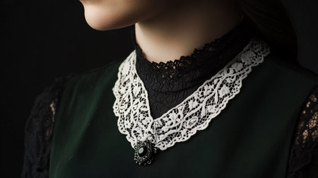 Close-up of a woman's neck in a black dress.の素材