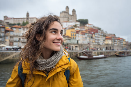 Portrait of a young woman in the city of Porto, Portugalの素材