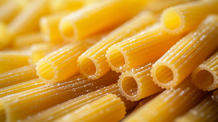 close up of italian penne pasta on wooden background with selective focusの素材