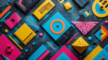 Colorful abstract background with various geometric shapes. 3d render illustrationの素材