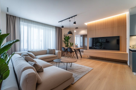 Interior of a living room in a modern house. nobody insideの素材