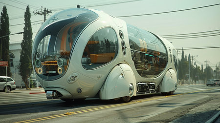 Modern tram in Bucharest, Romania.の素材