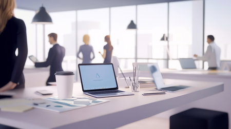 Blurred image of business people working in modern office. Meeting concept.の素材