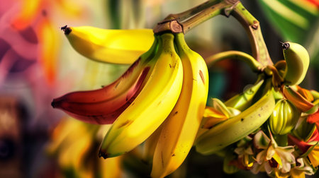 Bunch of bananas in a shop window. Selective focus.の素材