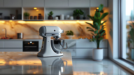 3d rendering of a mixer in a modern kitchen interior with a blurred backgroundの素材