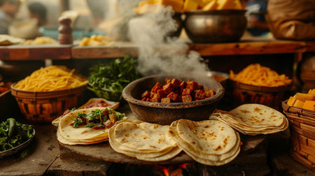 Traditional mexican food on street food stall, close up viewの素材