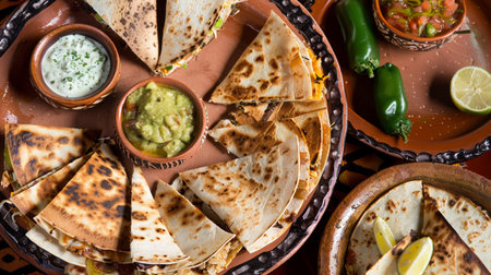 Traditional mexican food with guacamole and tortillasの素材