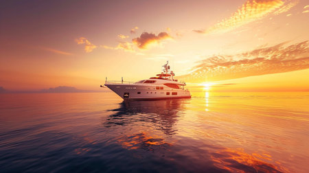 luxury yacht in the sea at sunset. 3d render illustrationの素材